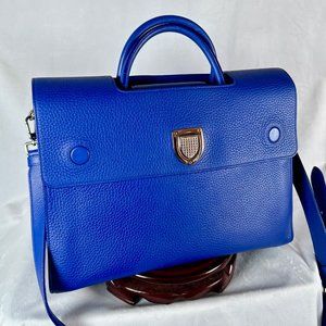 Christian Dior Diorever Calfskin Large Flap Blue Satchel Handbag